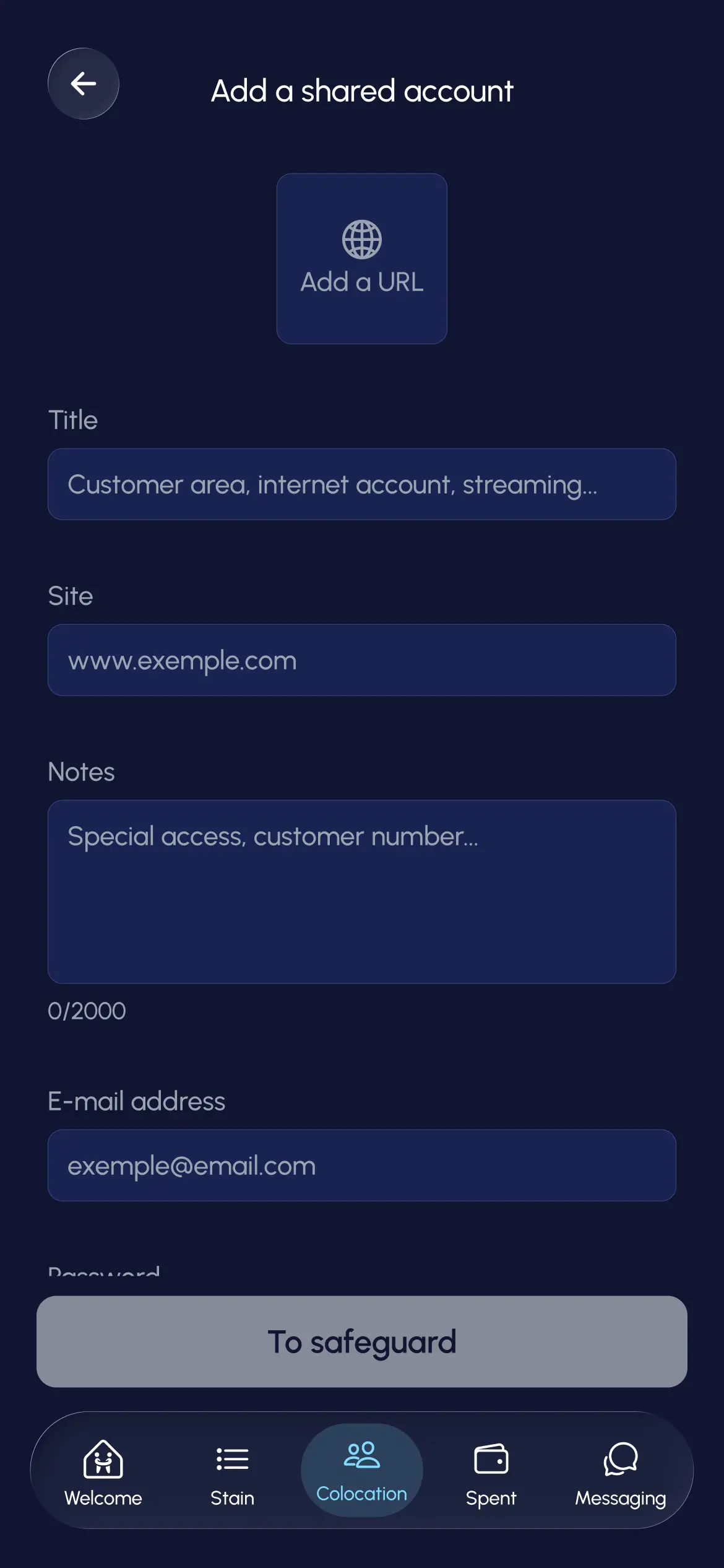 Shared accounts tab