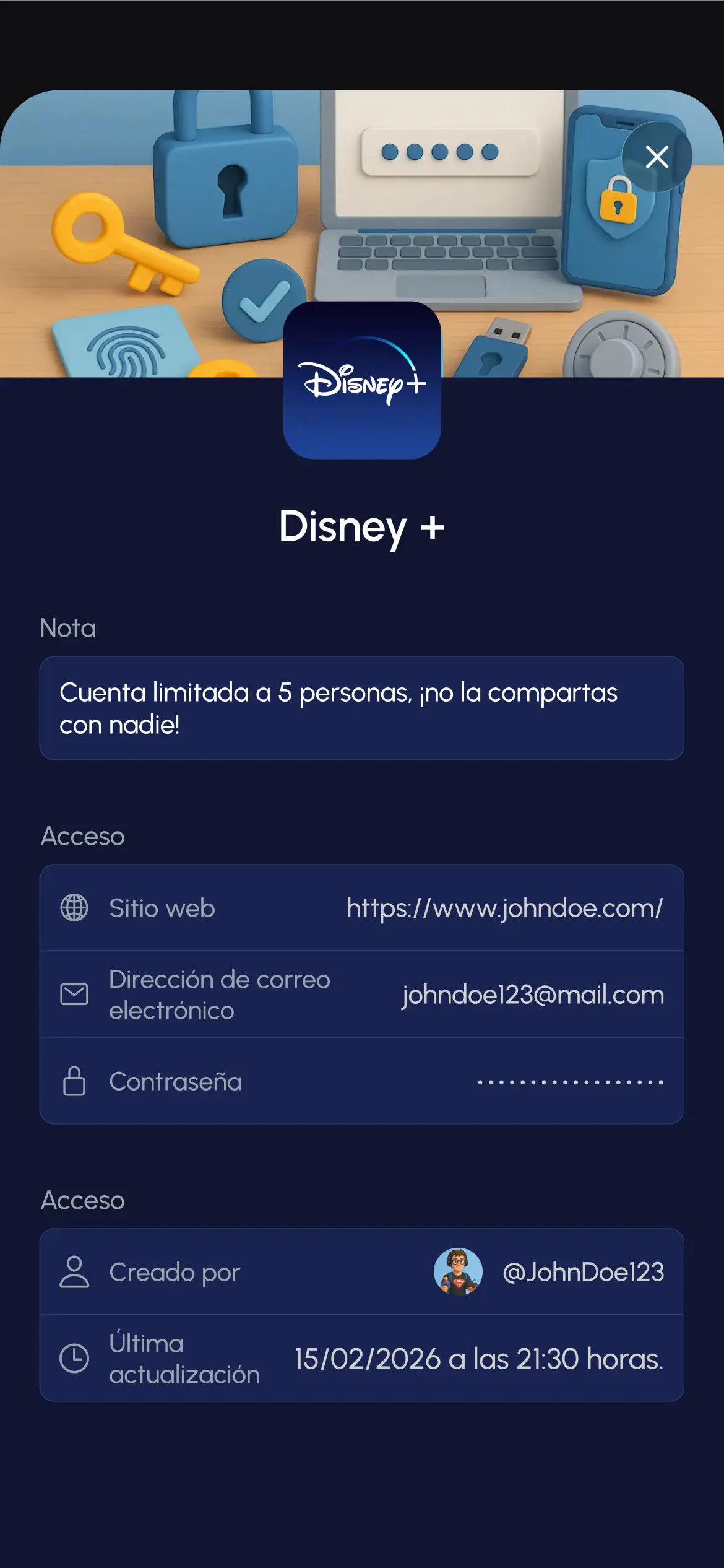 Pestaña de cuentas compartidas