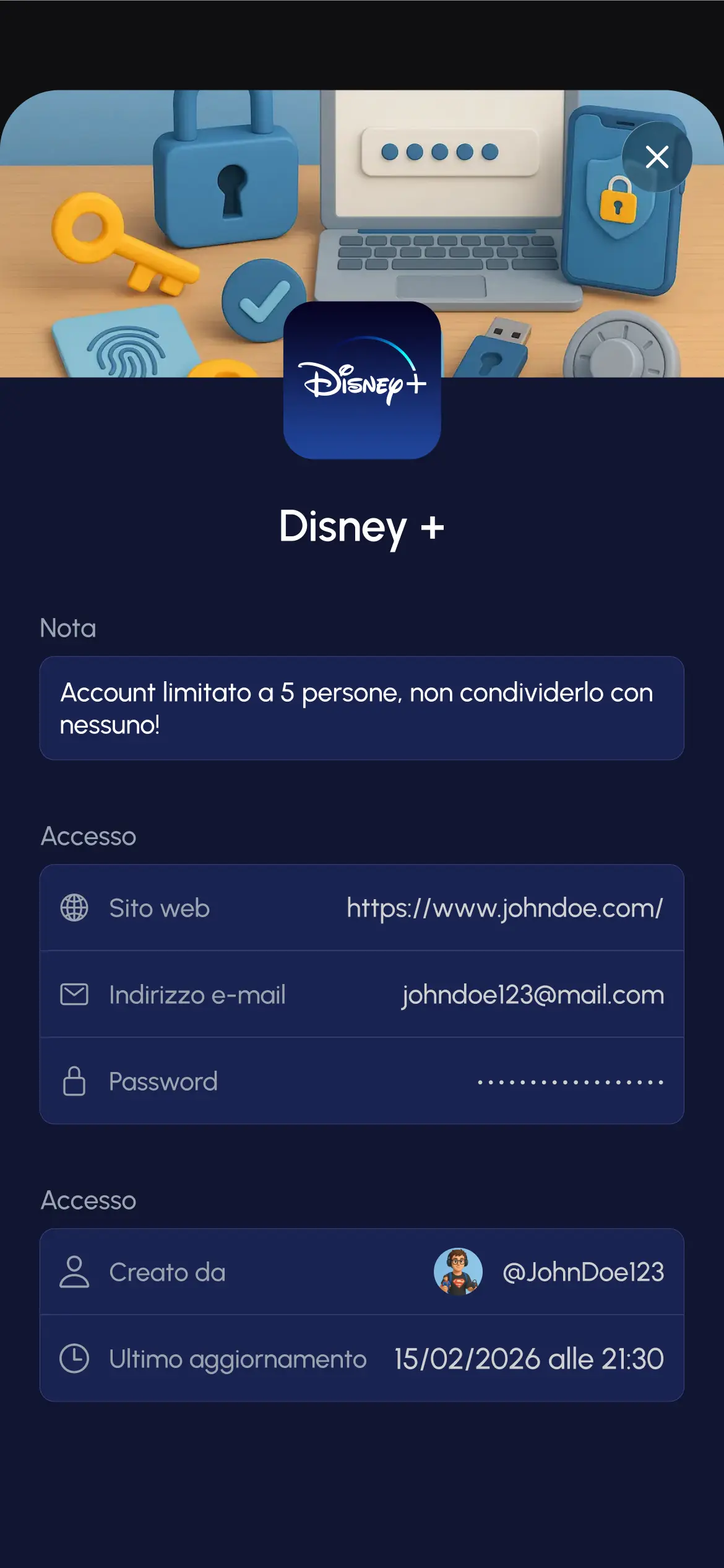 Scheda Account condivisi