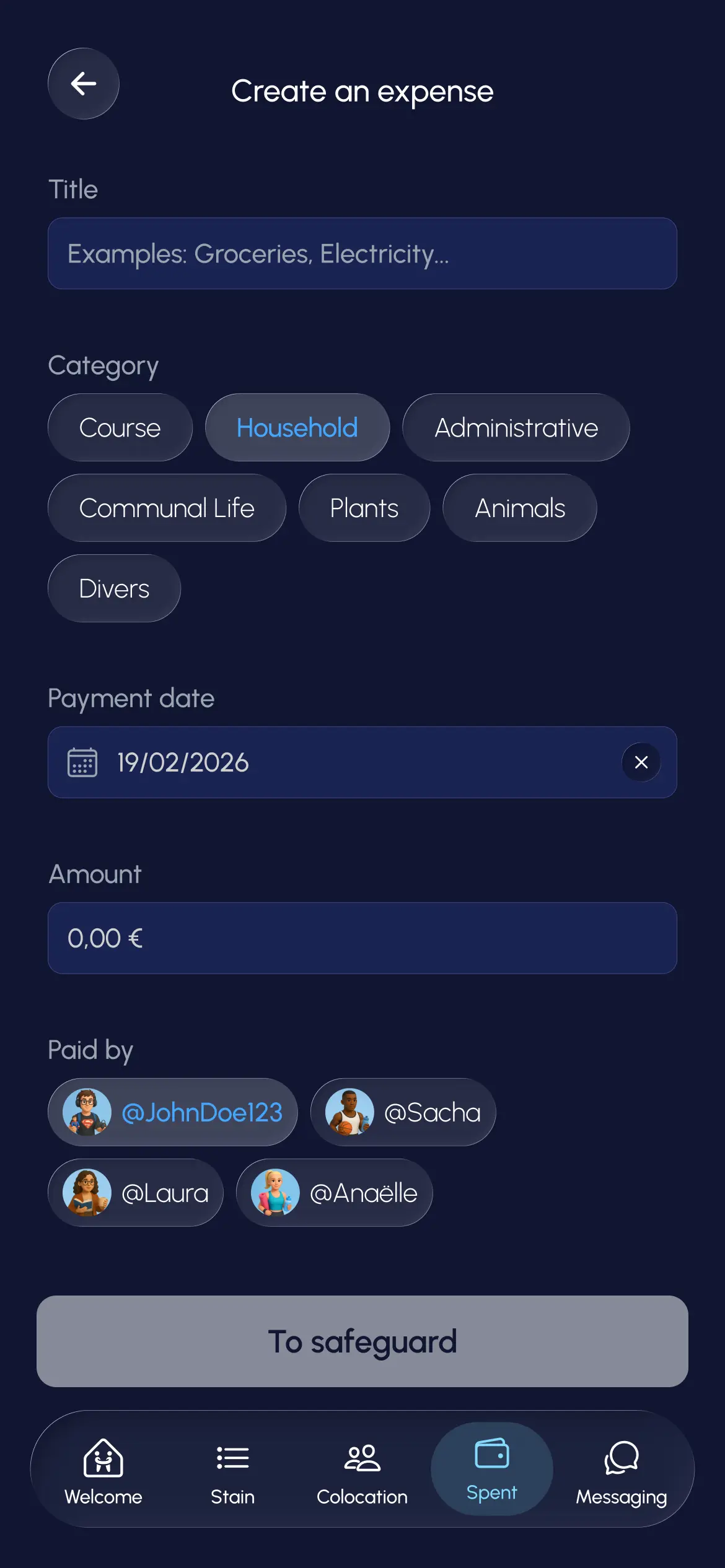 Expenses tab