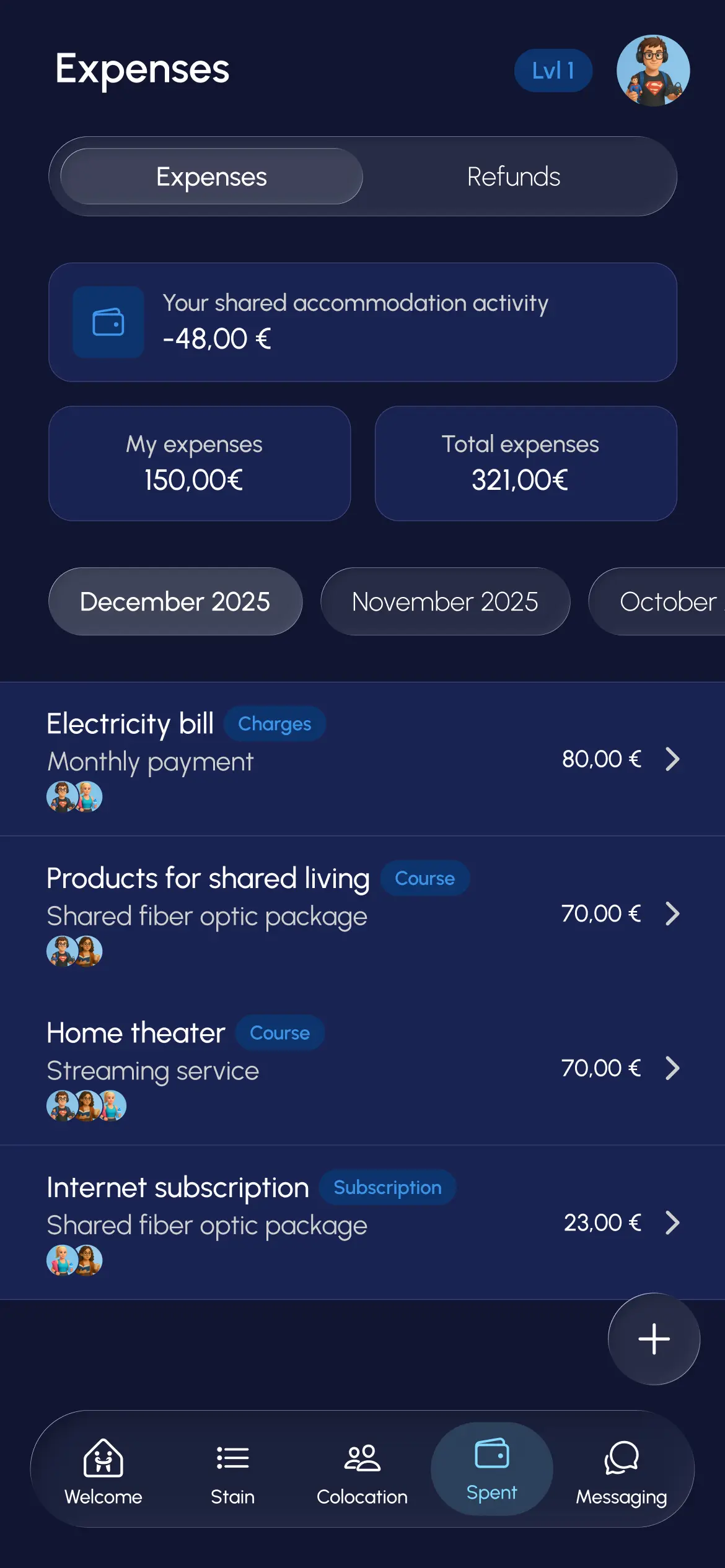 Expenses tab
