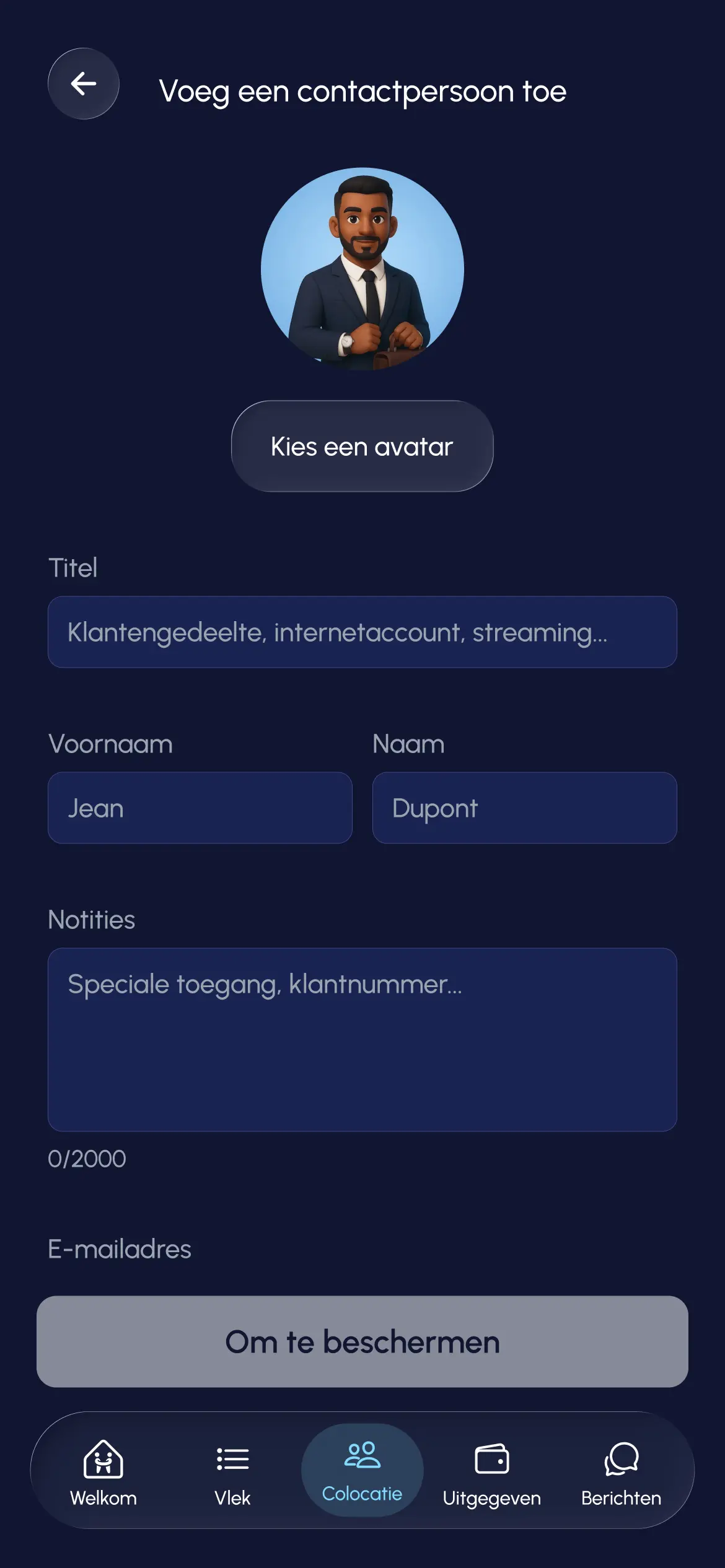 Registerkarte Kontakte