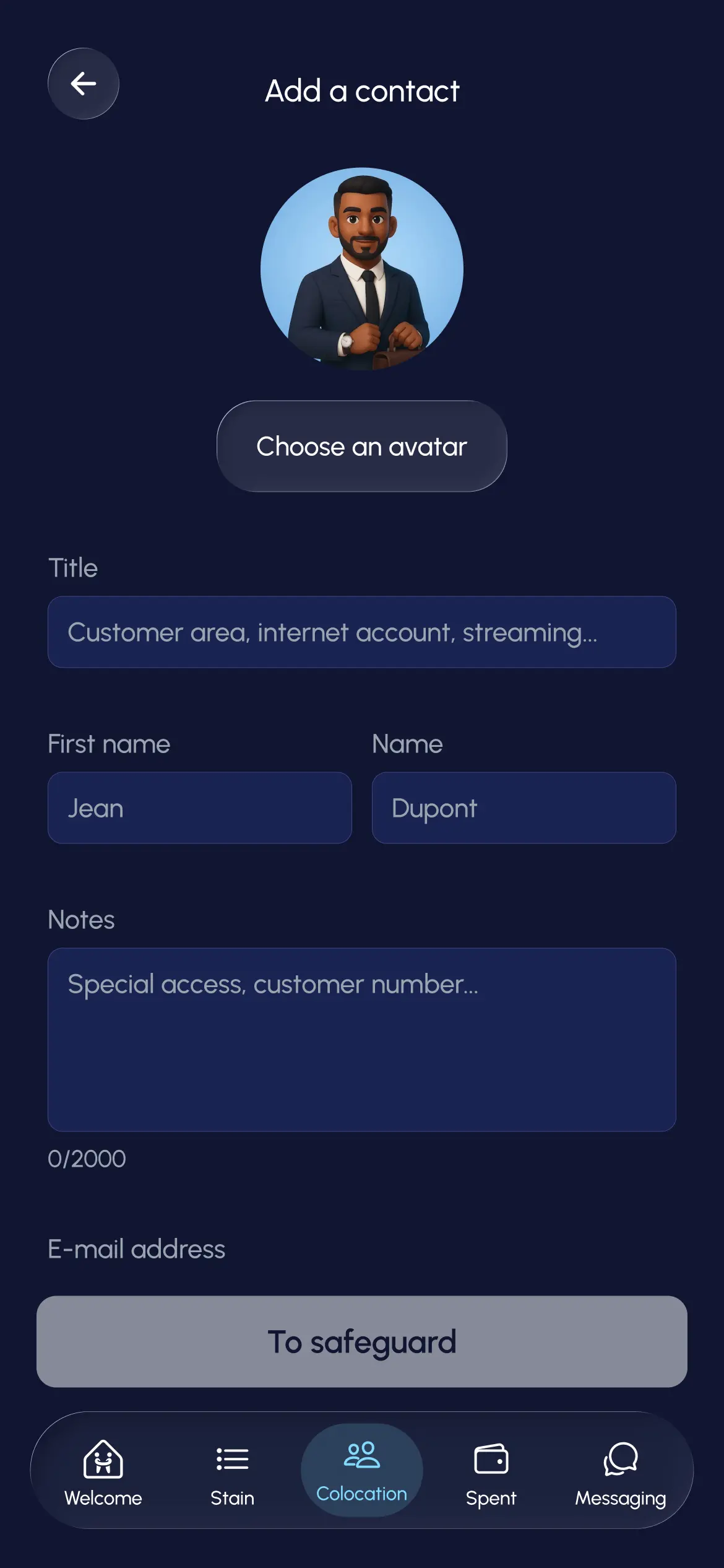 Contacts tab