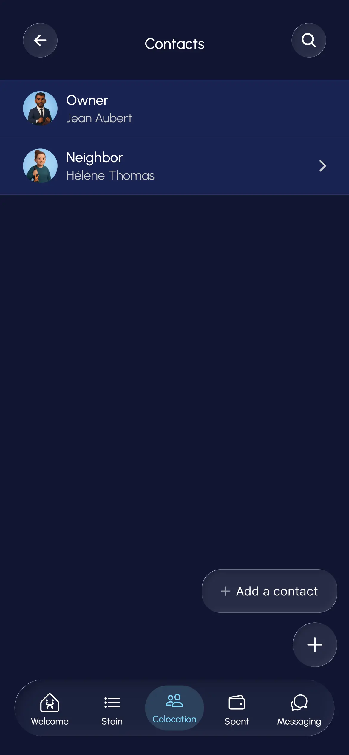 Contacts tab