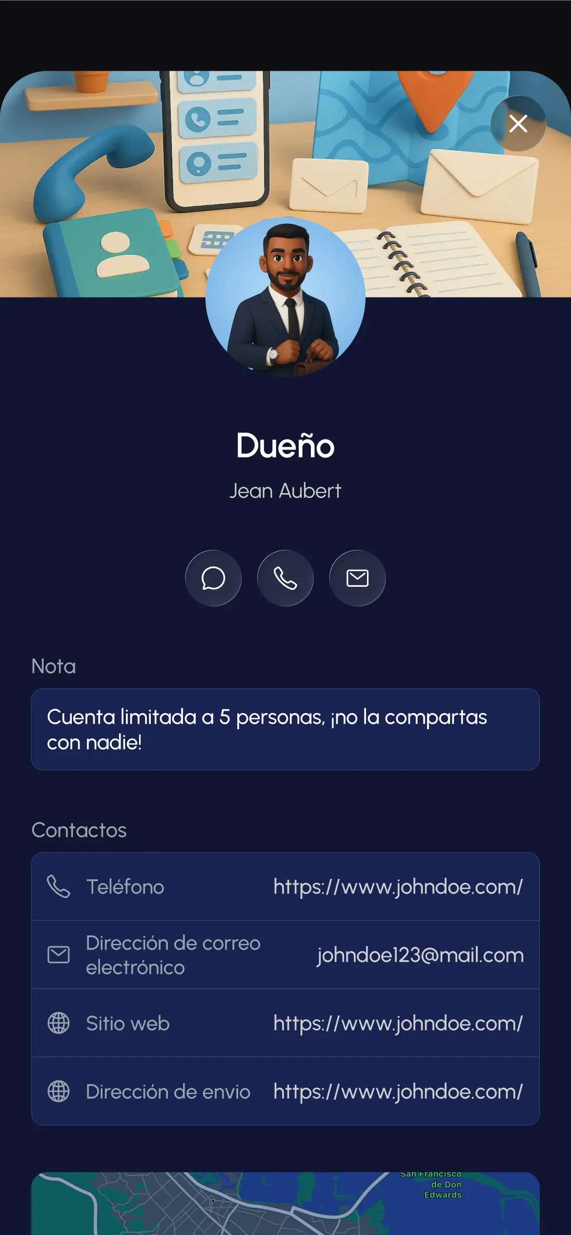 Pestaña de contactos
