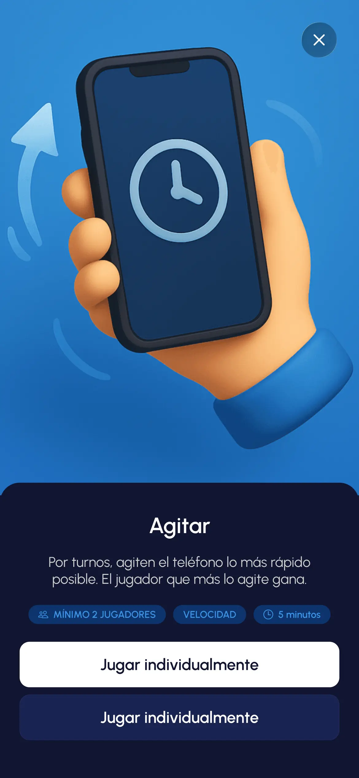 Pestaña del juego shake