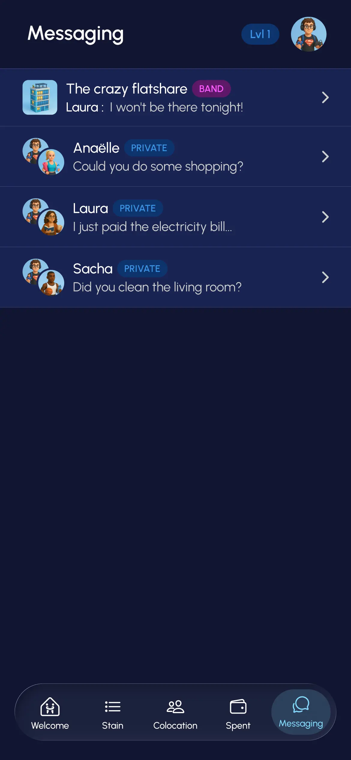 Messaging tab
