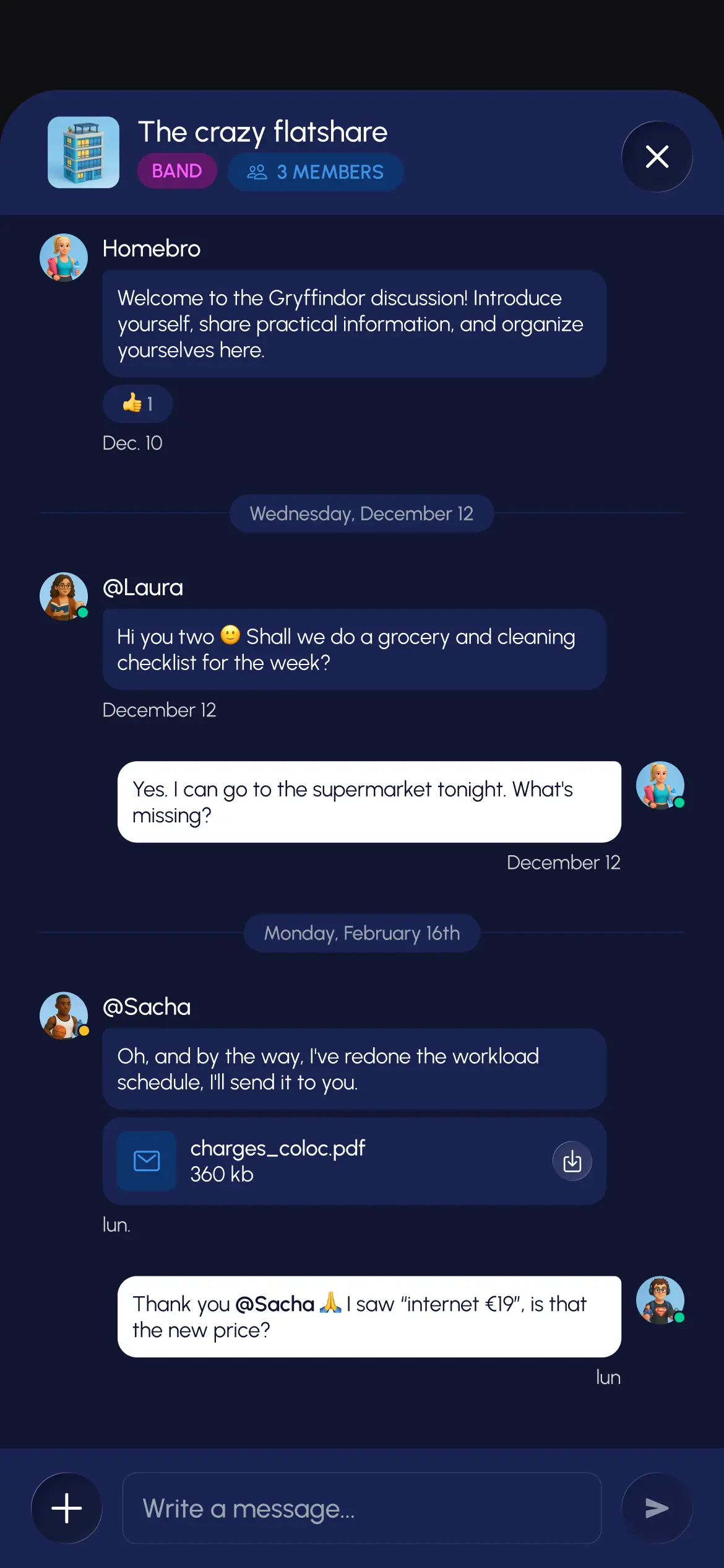 Messaging tab
