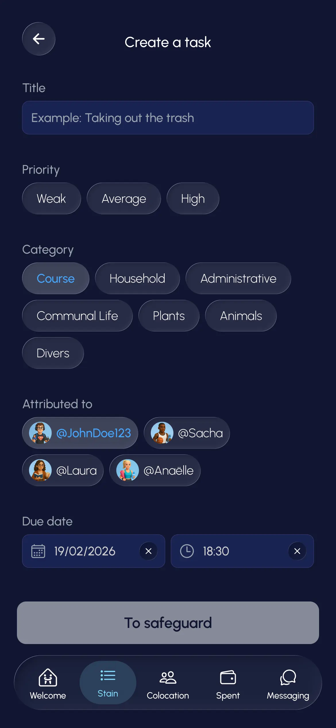 Tasks tab