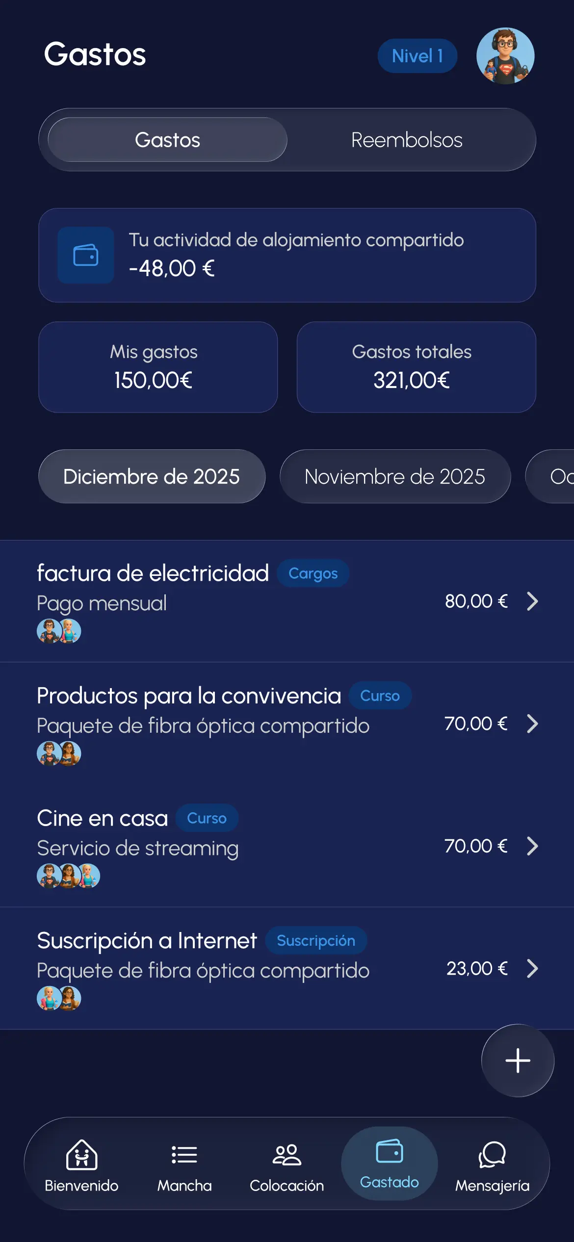 Página de gastos - App Homebro