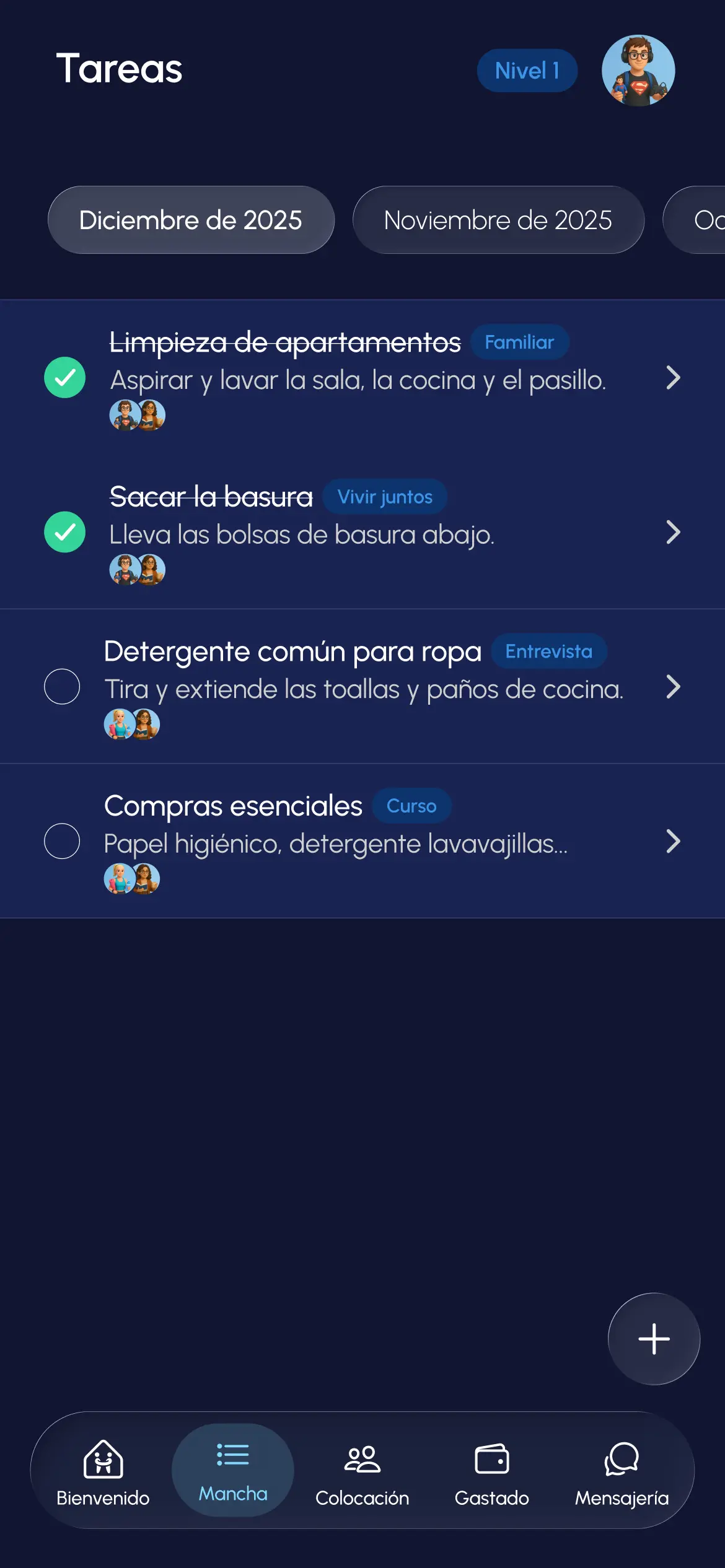 Página de tareas - App Homebro