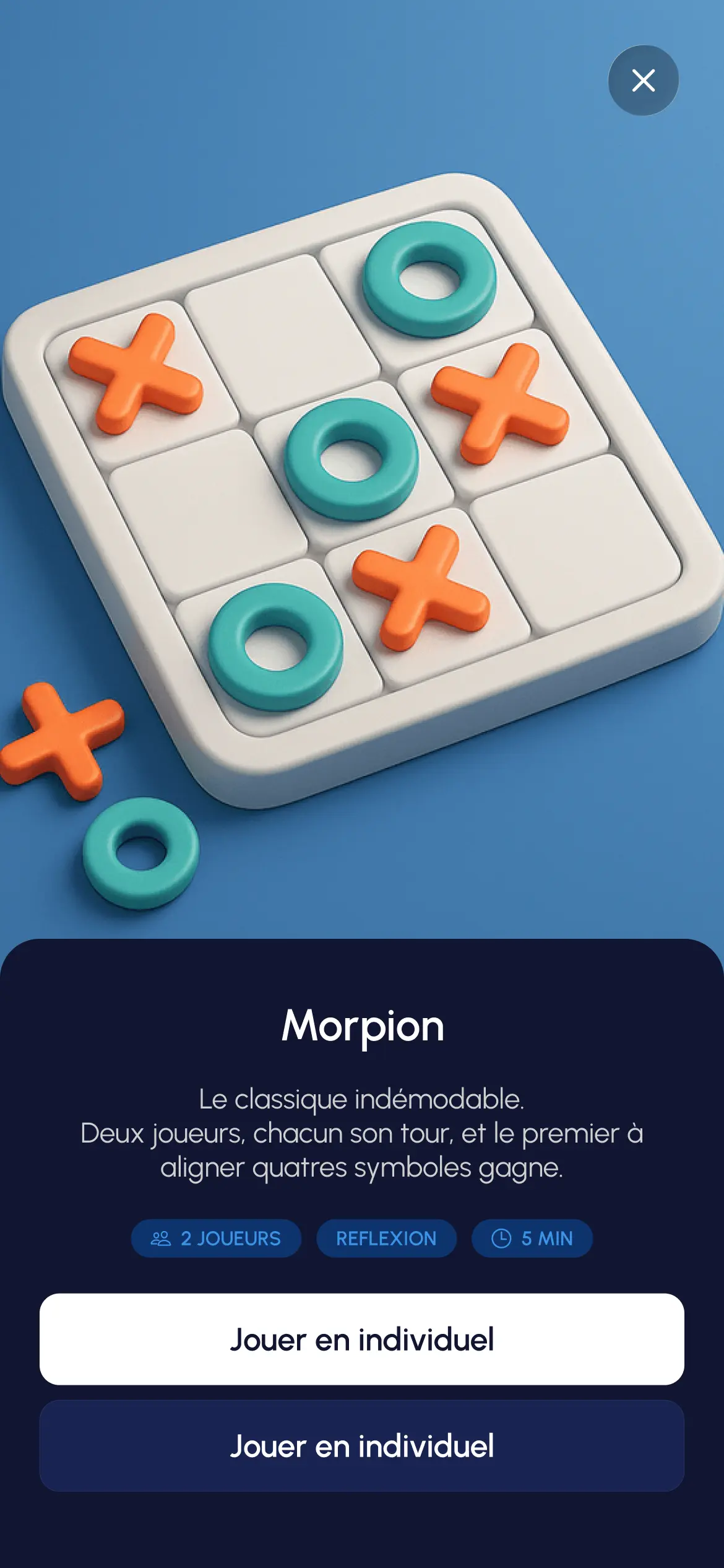 Page jeu Morpion - Application Homebro colocation